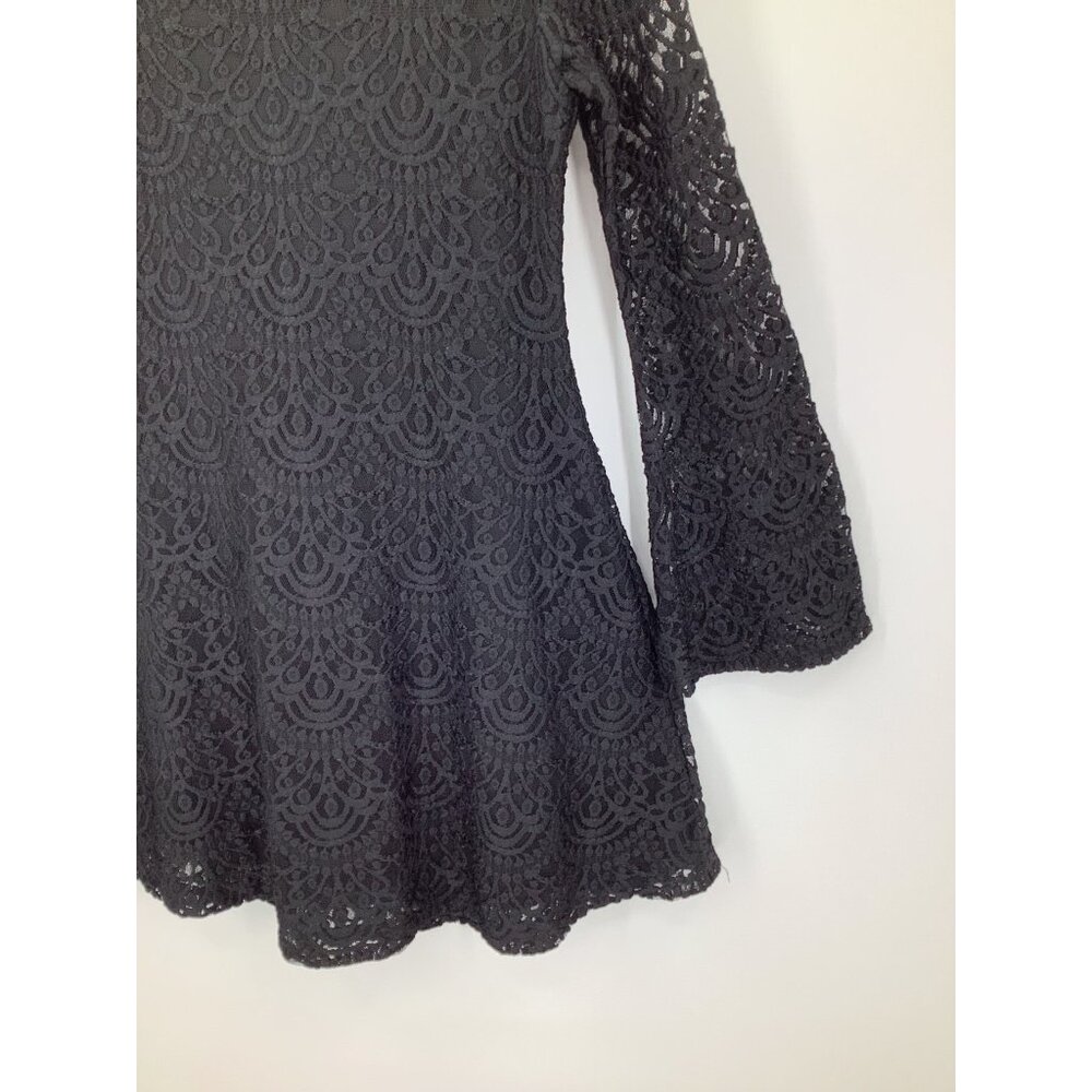 H&M Divided Women's Black 10 Lace Overlay Bell Sleeve Mini Dress - Picture 2 of 8